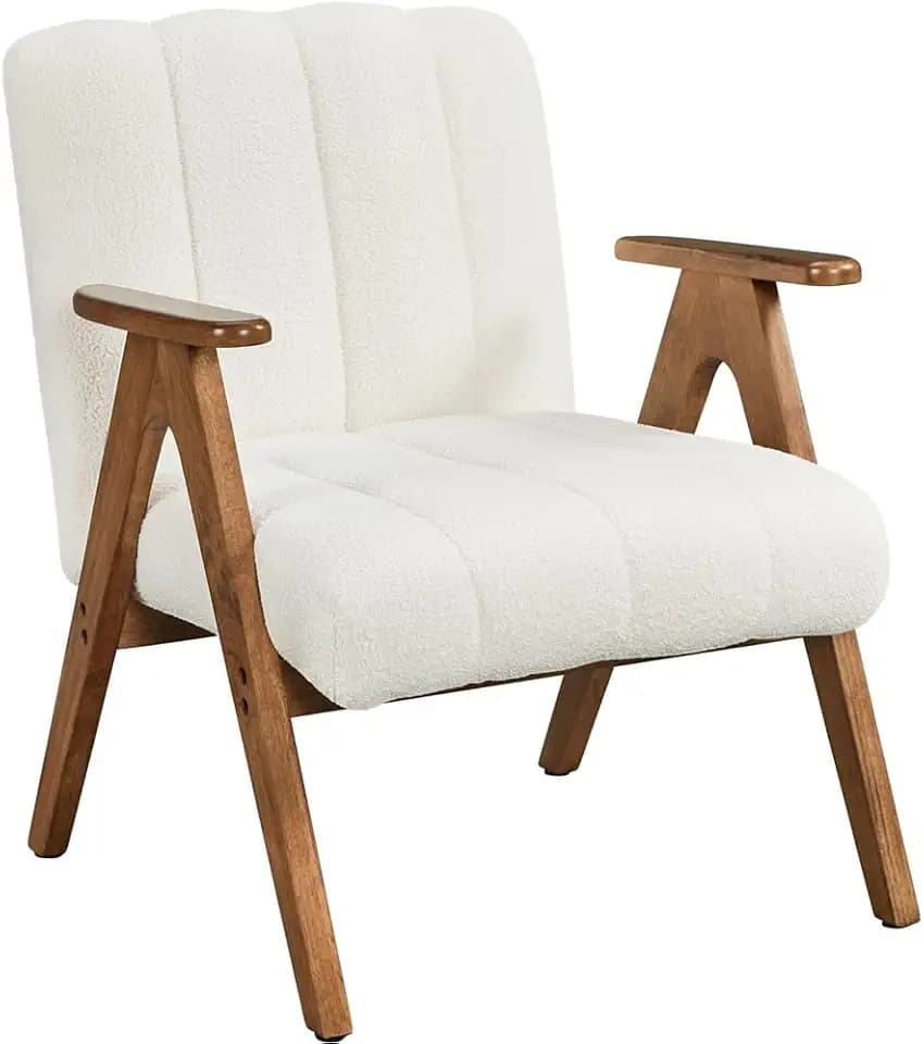 Yaheetech Sessel Wohnzimmer Moderner Ohrensessel mit Massivholz-Armlehnen, Bequemer Polstersessel für Wohnzimmer, Schlafzimmer, Leseecke, einfache Montage, Weiß