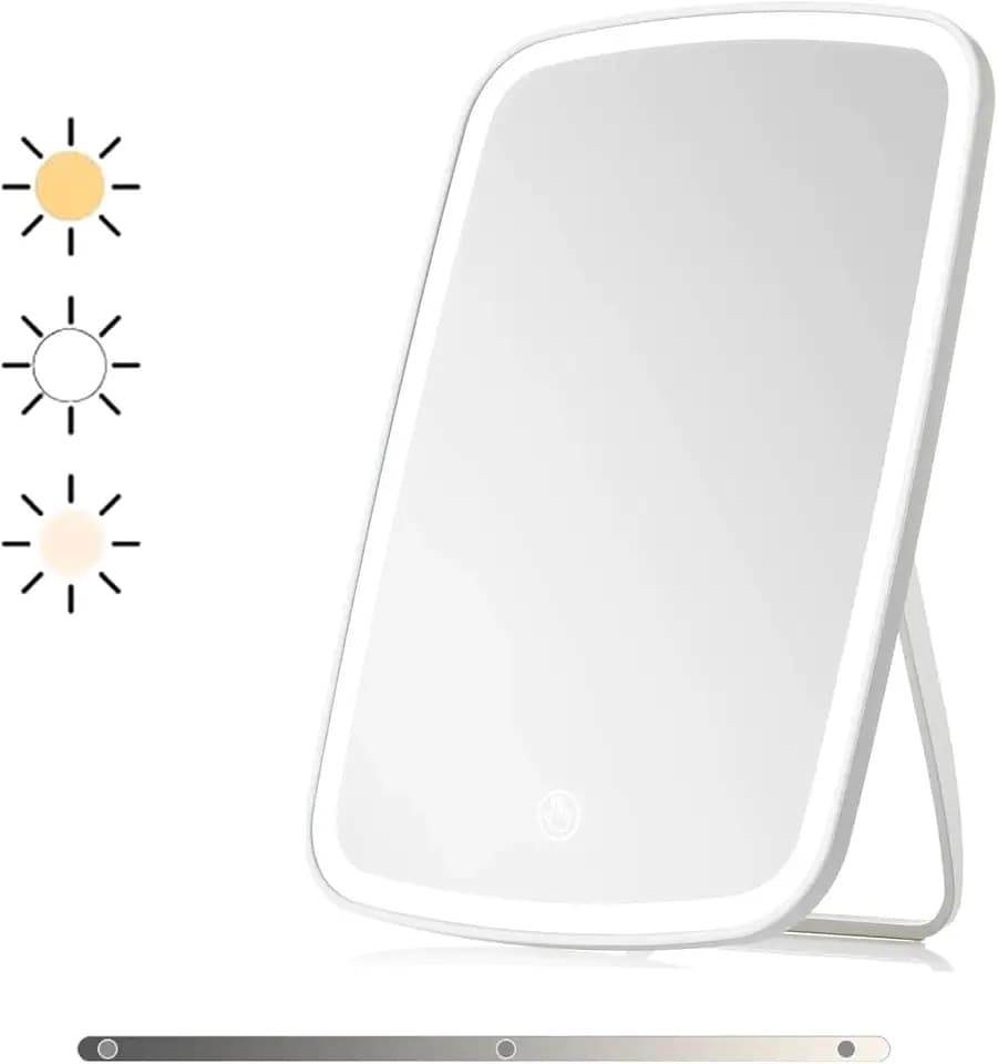 Kosmetikspiegel mit Beleuchtung Wiederaufladbarer, 3 Farblichter Schminkspiegel Mit Beleuchtung, Tragbarer Reisen Kosmetik Spiegel für Zuhause Reise Schlafzimmer Schminktisch