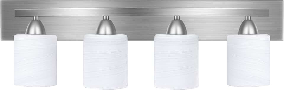 Bathroom Vanity Light Fixture, 4-Light Modern Bathroom Lights with Glass Shade, Brushed Nickel Bath Lighting Fixtures Over Mirror, Hollywood Style Interior Wall Sconce for Makeup Dressing Table