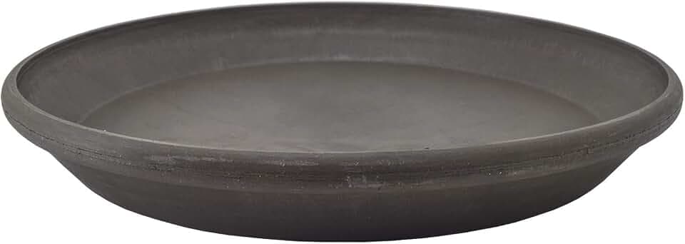 PSW Pot Collection AP30DC 12-inch Plastic/Stone/Wood Composite Plant Saucer Drip Tray – No Drainage Hole (Drillable), Indoor/Outer Water Tray, Dark Charcoal