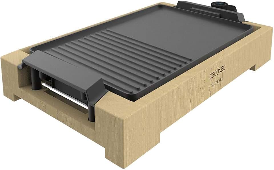 Cecotec elektrische Grill- und Kochplatte Tasty & Grill 2000 Bamboo, 2000 W, Bambusrahmen, einstellbarer Thermostat, gemischte Oberfläche, spülmaschinenfest
