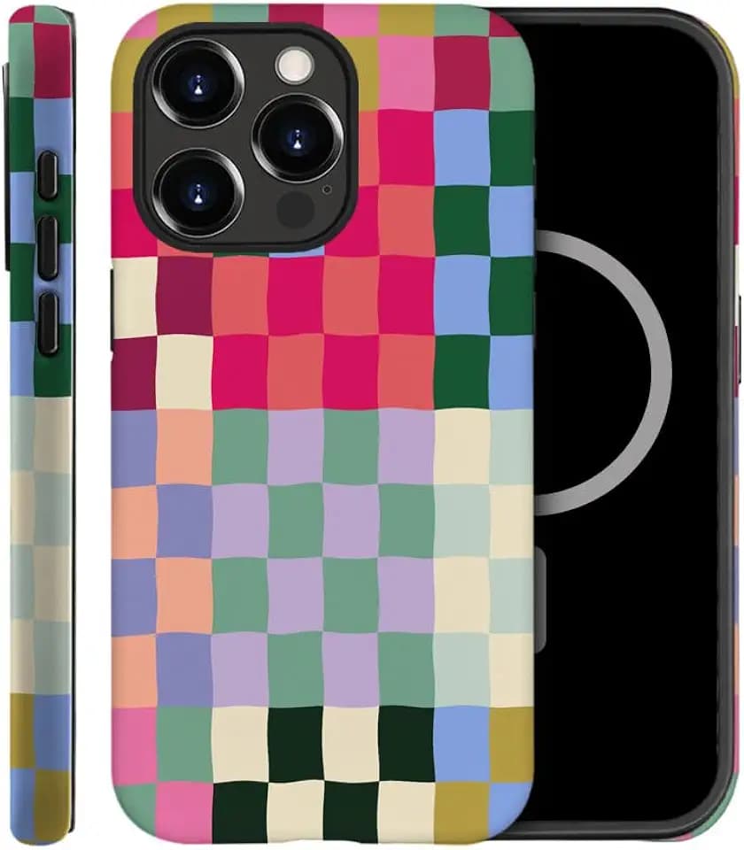 Case Compatible with iPhone 16 Pro Max,Compatible with MagSafe,Fall Prevention Hybrid 2-Layer Hard Shell Cases for Girls Boys,Classic Checkerboard Color
