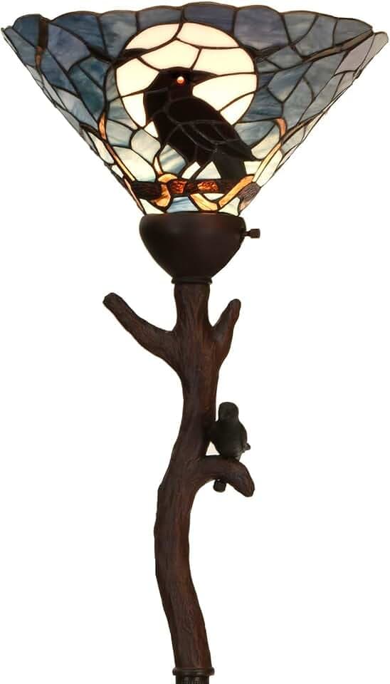 Bieye L10959 Raven Tiffany Style Stained Glass Torchiere Floor Lamp