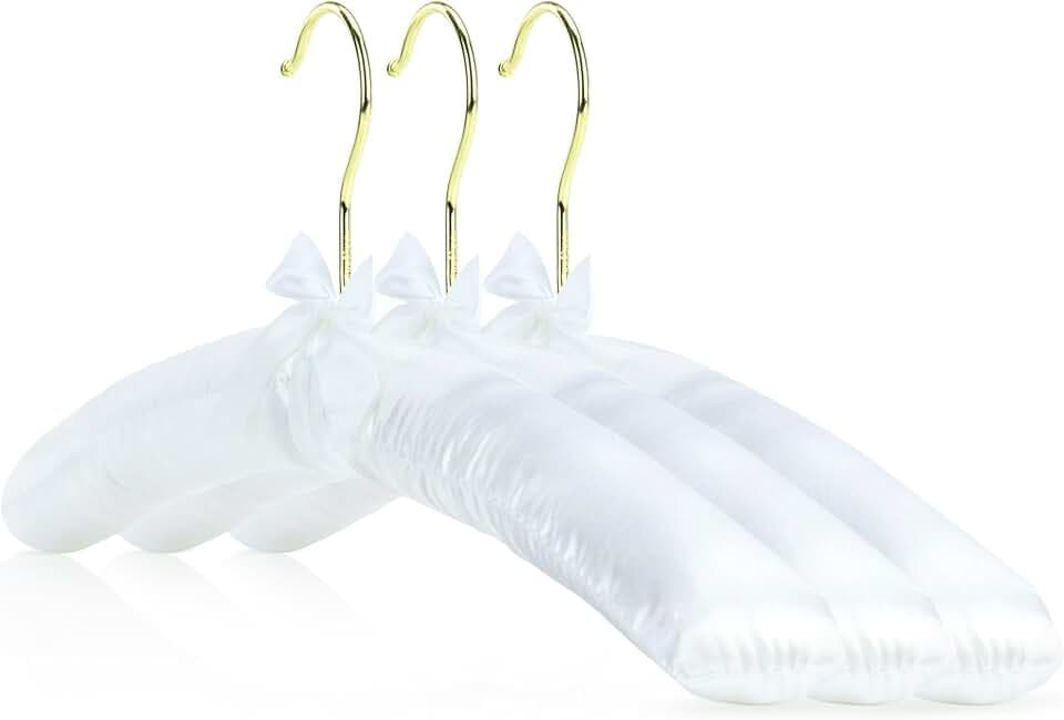 Hangerworld 10 Gepolsterte 43cm Satin Kleiderbügel Weiß Mit goldenem Haken Oberteile
