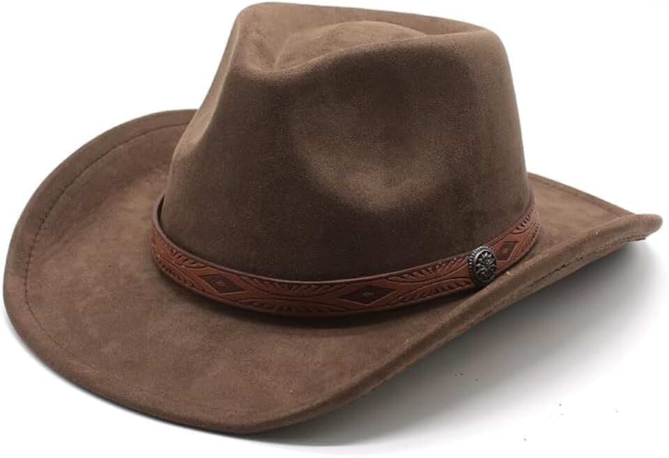 Cowboyhut für Damen und Herren, Western-Wildlederhüte, Panamahut, Cowboy-Cowgirlhüte mit breiter Krempe, Western-Wildleder-Cattleman-Cowboyhüte, Braun