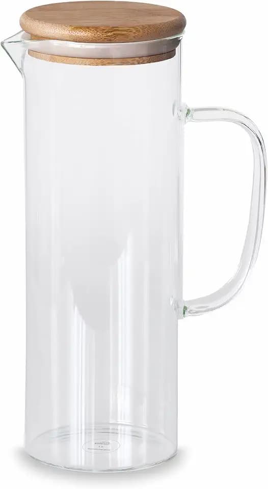 Lacor - 61953 - Wasserkrug aus Borosilikatglas - Deckel Bambus - Sieb - Perfekt für Limonade, Eiskaffee, Tee - spülmaschinenfest - 1 L