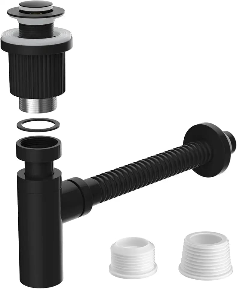 Hibbent Siphon mit Pop Up Ventil Ablaufgarnitur für Waschbecken, Schwarz