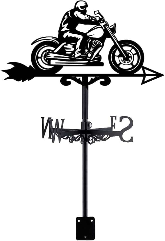 SUPERDANT Wetterhahn Motorrad Mann Windrichtungsanzeiger Retro Motorrad Wetterfahne Für Dachmontage Motorrad Metall Weather Vane Für Garten Wetterfahnen Für Bauernhof Hof Im Freien Dekor