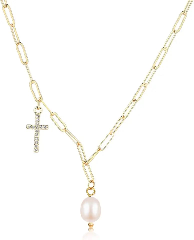 Cross Necklace for Women — 18K Gold Plated Small Cross Pendant Necklace Dainty Crucifix Necklace Jewelry for Women Gifts