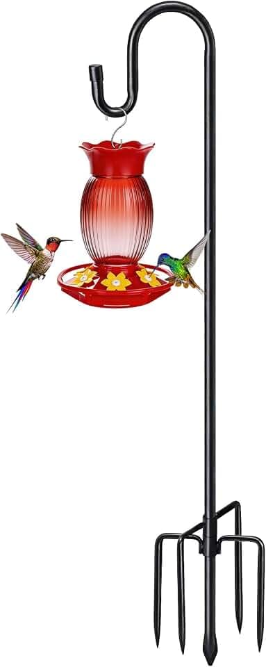 COCONUT 62" Shepherds Hooks for Outdoor, Bird Feeder Pole with 5 Prong Base, Adjustable Height Shepherds Hook for Hummingbird Feeder, Bird Feeder, Lightweight Plant, Wind Chimes, Lanterns (1 Pack)