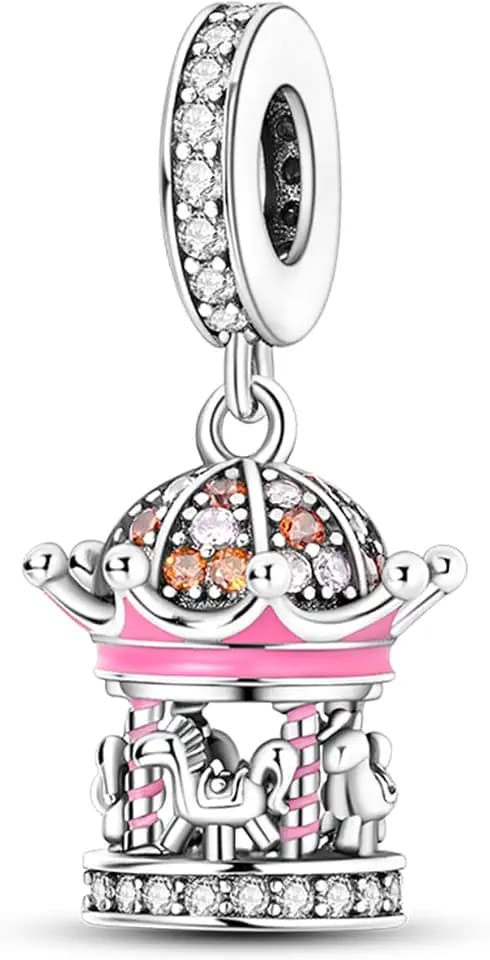 Ruishiqi925 Sterling Silver Bracelet Necklace Pendant Women'S Jewelry Diy Gift Carousel Pendant Charm Bead, Suitable For Original Bracelet Party Birthday Jewelry Gift