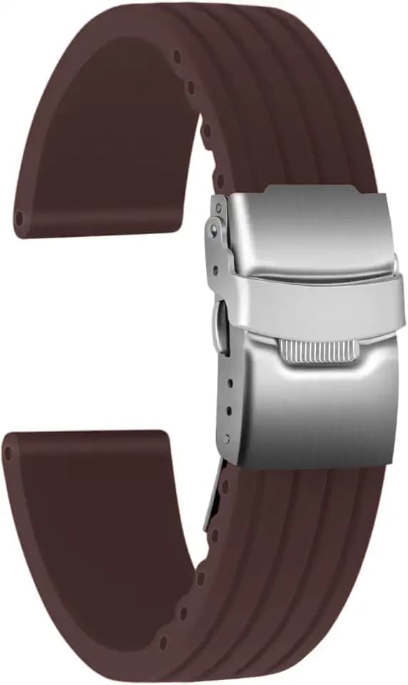 Silicone Watch Strap Replacement Rubber Watch Band Waterproof Stripe Pattern - 14mm, 16mm, 18mm, 20mm, 22mm, 24mm Watch Bracelet with Stainless Steel Deployment Buckle