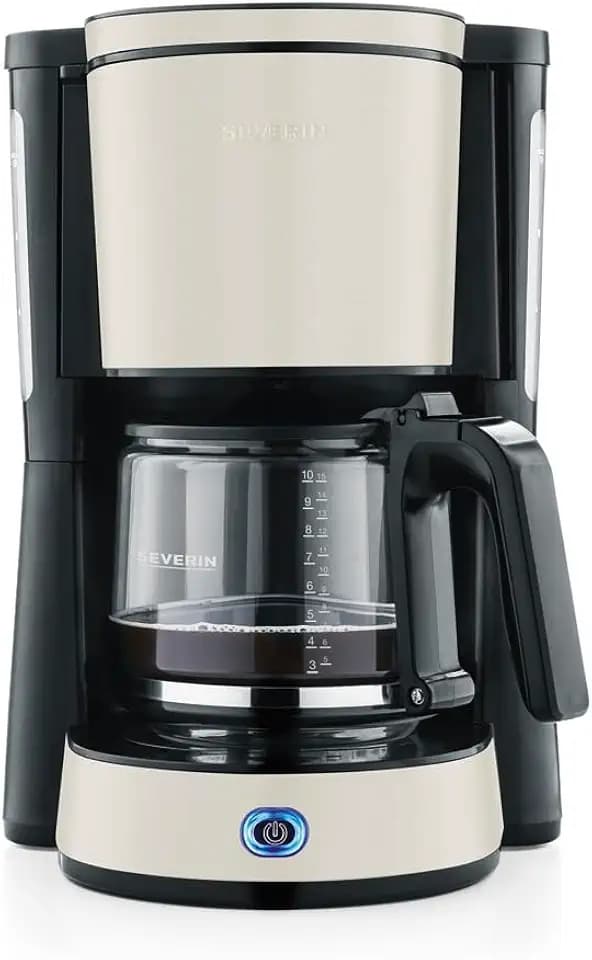 Severin Filterkaffeemaschine mit Glaskanne, Filterkaffee, Tropf-Stopp, Schwenkfilter, automatische Abschaltung, Kontrollleuchte, Kabelfach, Wasserstandsanzeige, Edelstahl/beige/schwarz, 1000W, KA 9575