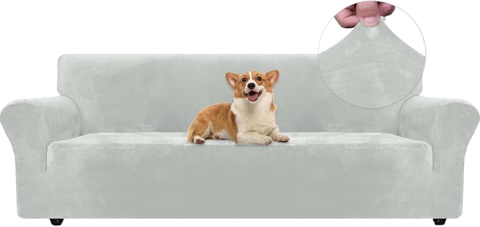 Ystyle Elastischer Samt Sofabezug 4 Sitzer, Splittergrau