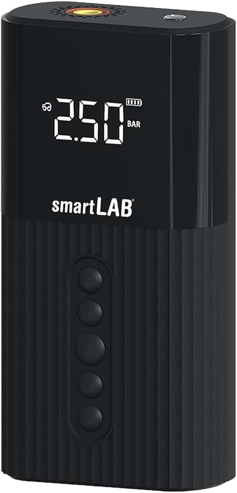 smartLAB pump1 smarter Akku-Luftpumpe elektrisch mit max. 150 PSI | Kompressor für Auto und Fahrrad | Fahrradpumpe für alle Ventile | Schnelles Pumpen für viele Anwendungen durch großen Motor und Akku