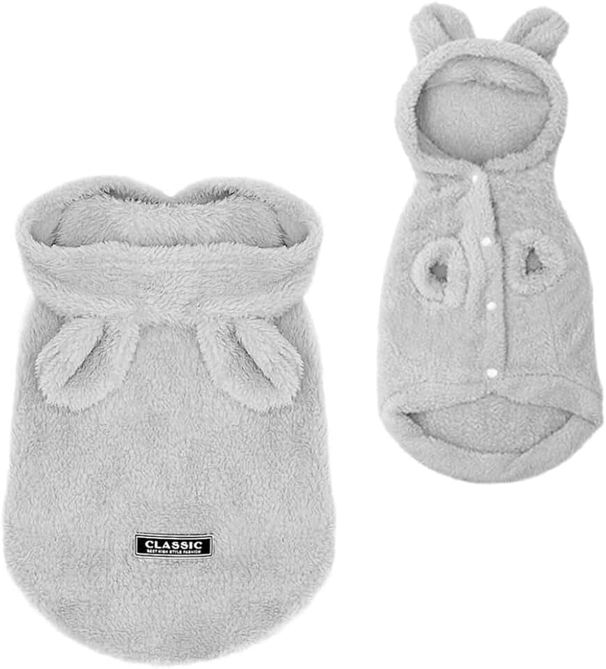 Easter Dog & Cat Outfit - Bunny Ears Cat Hoodies Fleece Puppy Clothes for Small Dogs & Cats (Small, Grey) - Warm Dog Sweatshirt & Easter Pet Costume