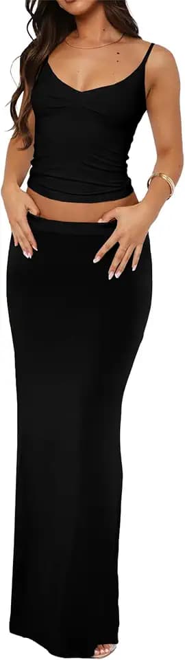 Two Piece Skirt Set Women Maxi Long Skirt and Top Outfit