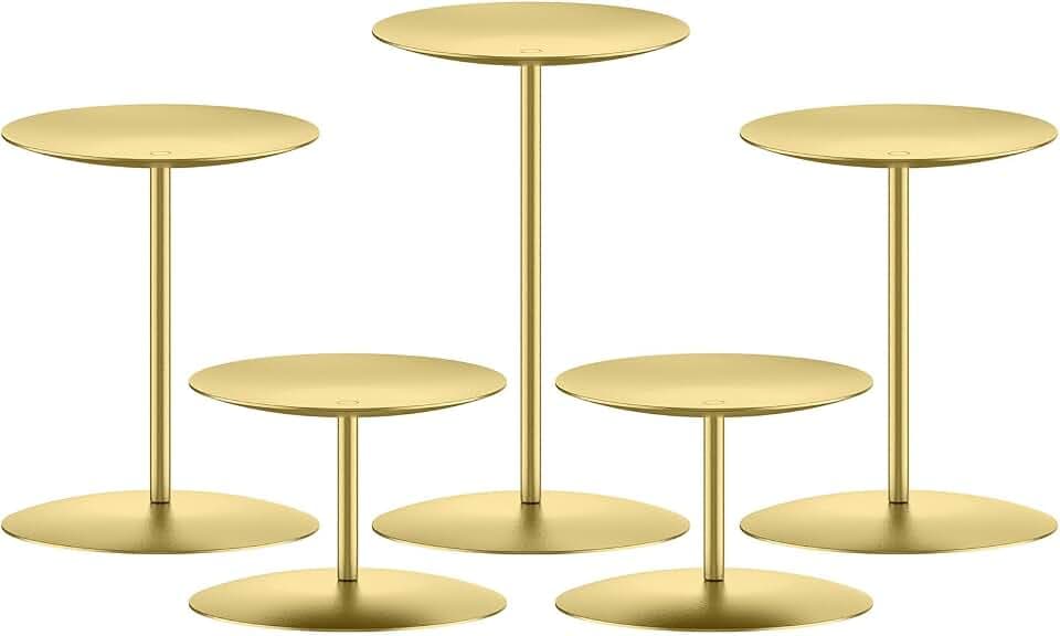 smtyle Goldener Kerzenhalter für Stumpenkerzen, 5er-Set, Tafelaufsatz für Tisch oder Boden, mit Eisen