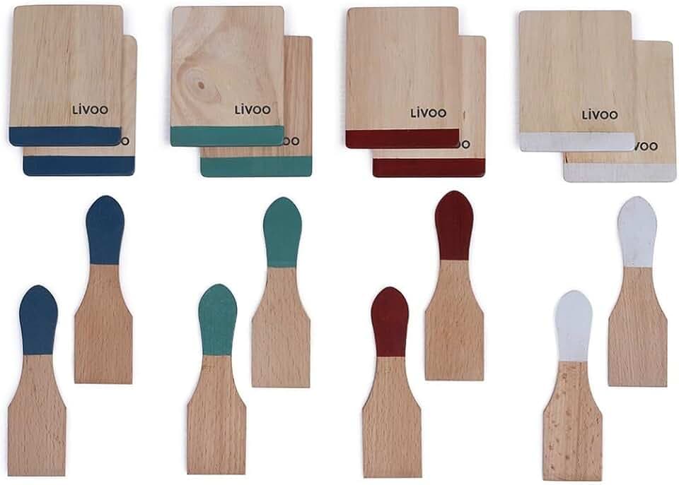 LIVOO MEN391 Raclette Brettchen inkl Holzschaber - Pfännchen Untersetzer für Raclettepfännchen Bunt - Holzbretter aus Buchenholz für Raclette Pfannen - Raclettespachtel 8 Stück
