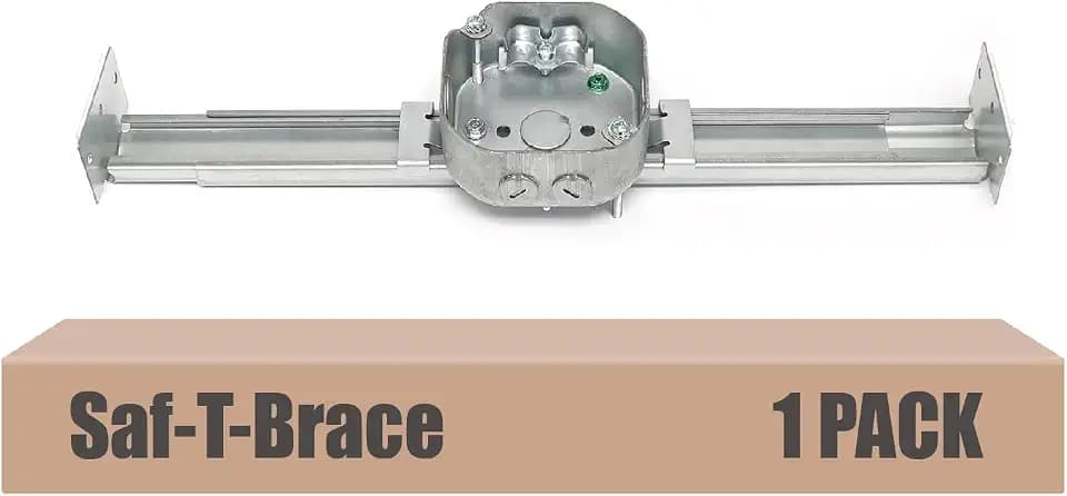 Saf-T-Brace for Ceiling Fans, Mounting Bracket with Adjustable Bar Hanger, 1-1/2'' Deep, 2 1/2'' Knockouts, Fits 16-24in Joist Spaces, Electrical Box for Fan/Light Fixtures(1 Pack)