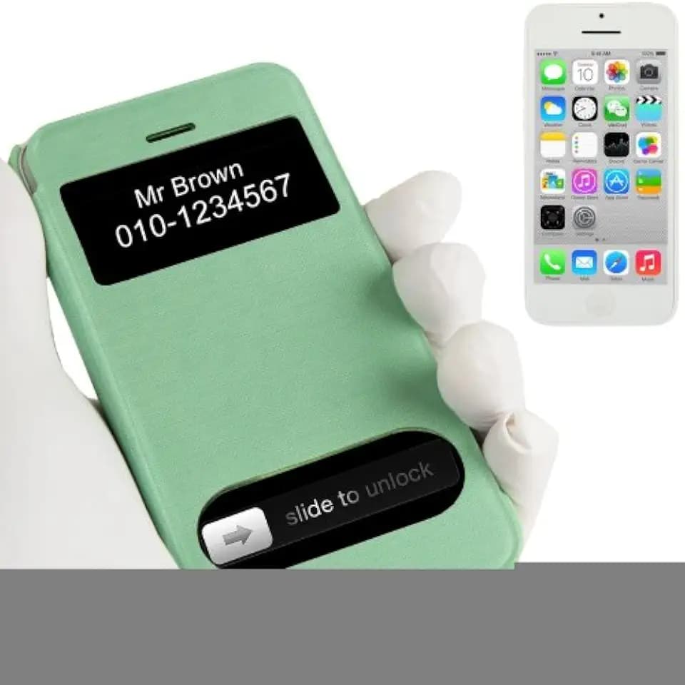 JUJEO Small Plaid Texture Horizontal Flip Leather Cover Plastic Case with Call Display Id for iPhone 5C - Non-Retail Packaging - Green