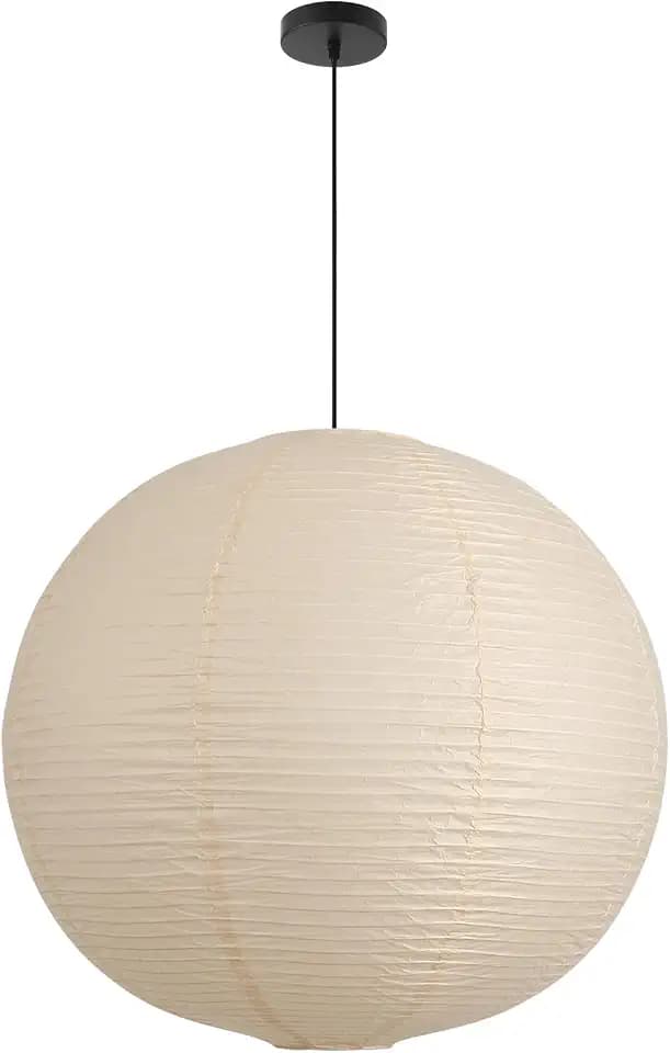 Large Paper Pendant Light with Cord and Canopy, 23.6in Off White