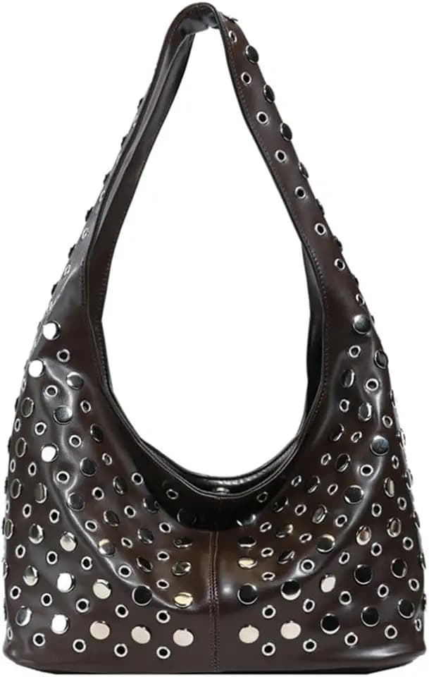Studded Shoulder Bag for Women Satchels Slouchy PU Leather Underarm Bag Trendy River Hobo Handbags Totes