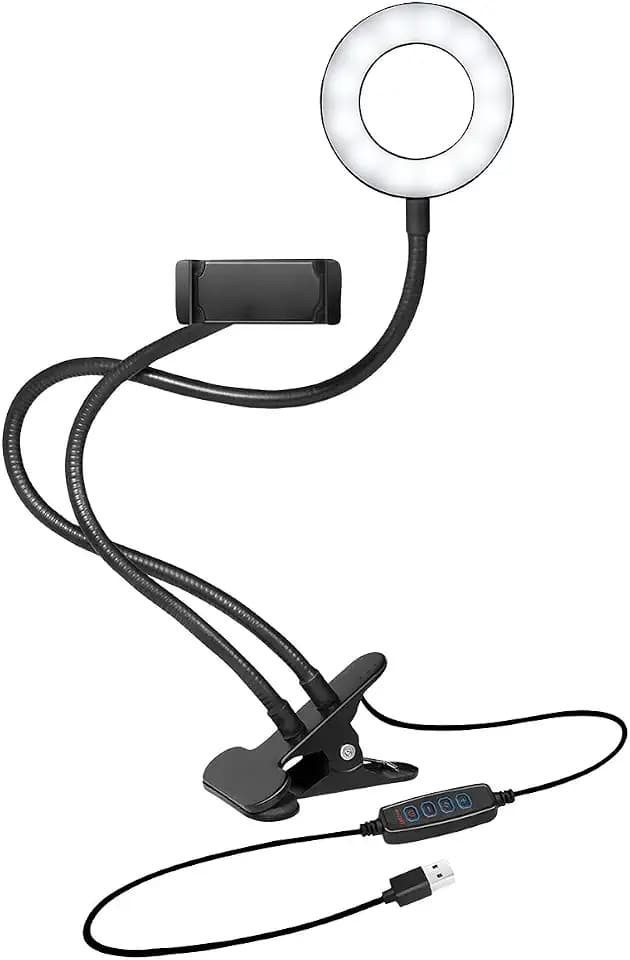 LogiLink AA0150 - LED Ringlicht/Ring Light (Ø 8,5 cm) mit Smartphone Halterung, 3-Farbmodi (natürlich, warm, kalt) und 24 LEDs für professionelle Videos und Bilder, Schwarz