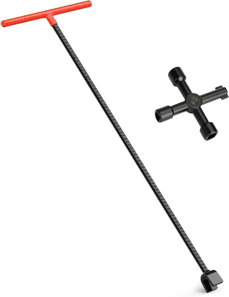 Eapele Water Meter Key 28 inch Enforced Steel T-Handle With 4-way Multi-Functional Universal Cross Key