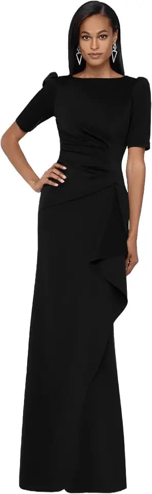 Xscape Women's Long Metallic Sleeveless Halter Neck Wrap Overlay Gown
