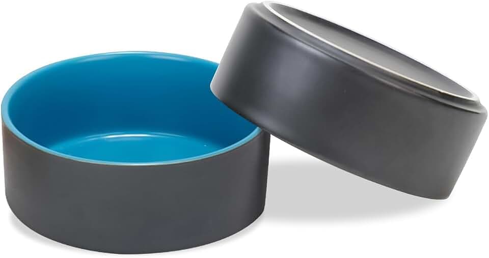 SPUNKYJUNKY Keramik Hundenapf 2pcs Fressnapf Futternapf Katzennapf Napf für Katzen und Hunde (850ml, Blau Grau)