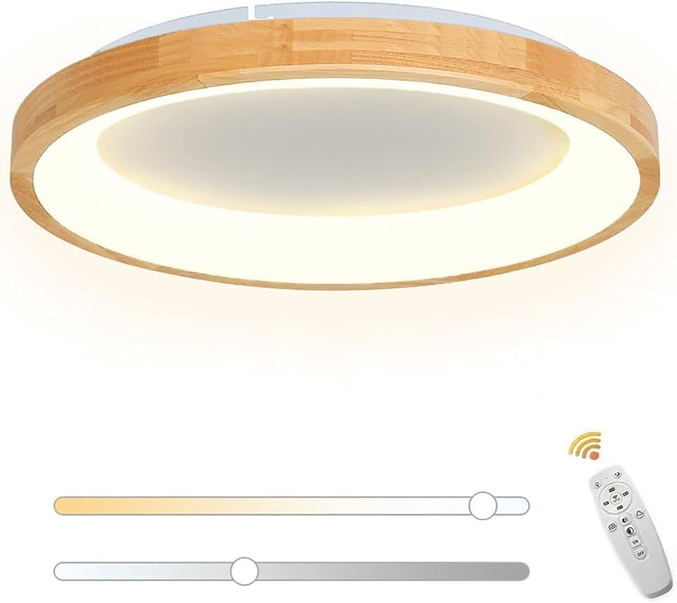 VOMI Deckenleuchte Holz 50cm LED Deckenlampe Dimmbar mit Fernbedienung