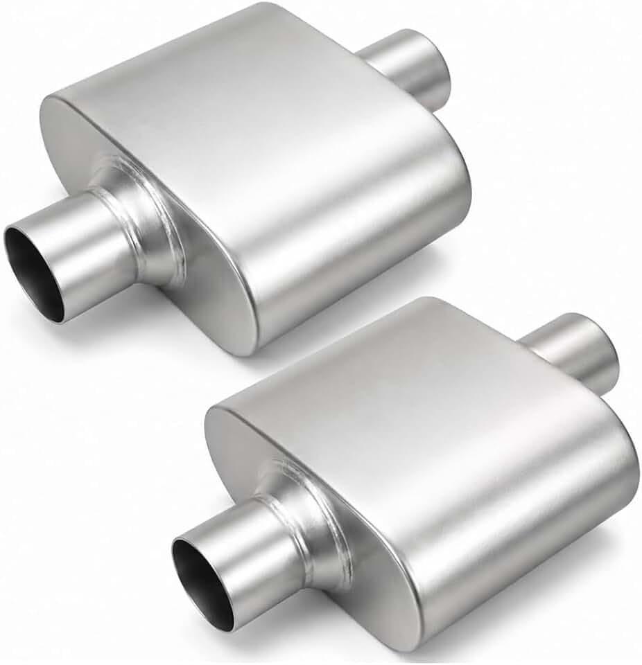 3" ID Center/Center Single Chamber Muffler Pair - Aluminized steel Silver Coated Deep Tone, Corrosion Resistant, Welded/Clamp-On (13" Total Length)