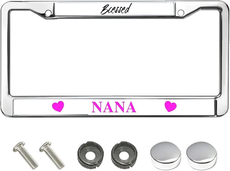 God Blessed Nana Chrome License Plate Frame Pink Nana Gifts License Plate Frame for Women with Screws Bolts Anti Rattle Pads