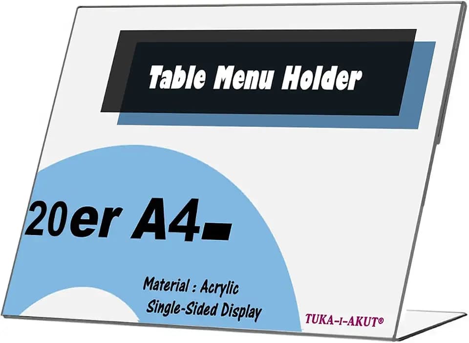 TUKA 20X A4 Quer Acryl Anzeige-Ständer Plakataufsteller, Tischaufsteller Schräg L-Ständer, Prospektständer Werbeaufsteller Flyer-Display Speisekartenhalter aus 2,5mm Acryl Glaskla, TKD8201-A4-20x