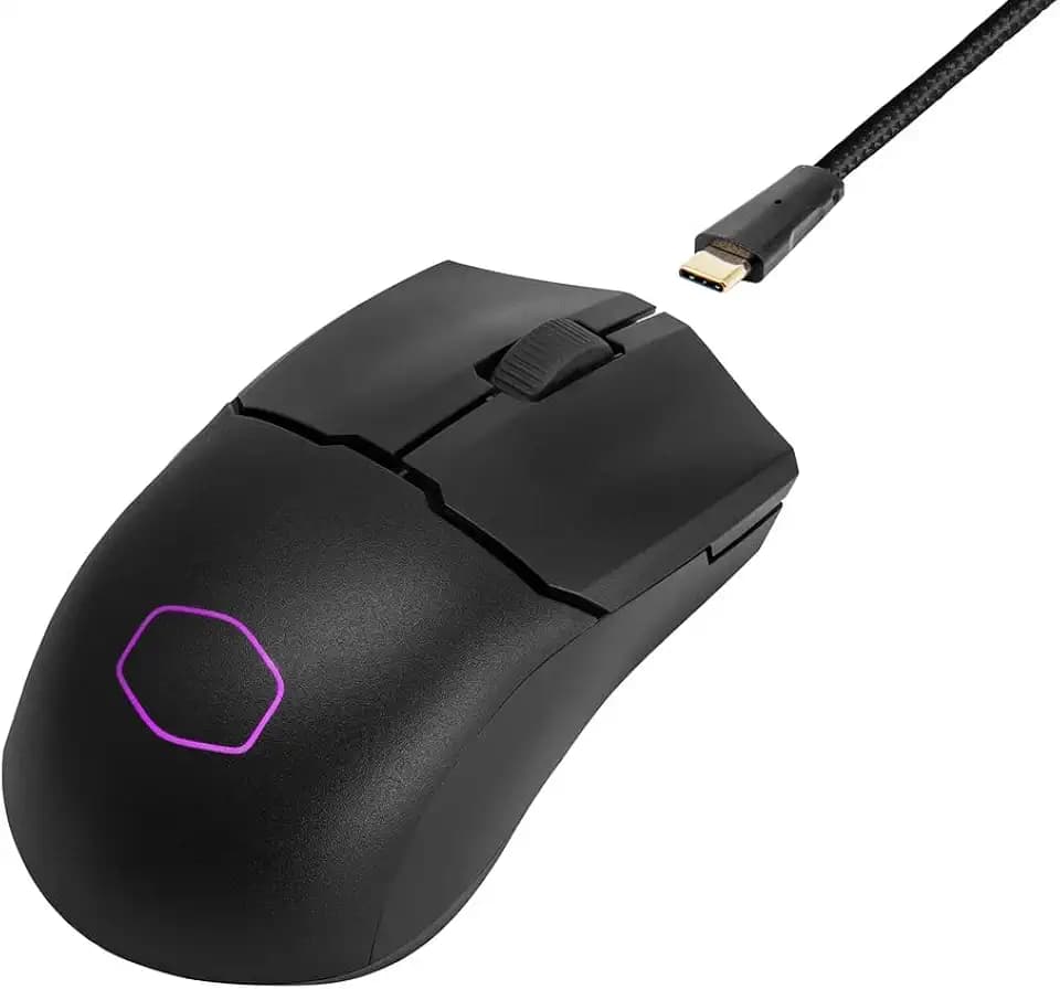Cooler Master MM712 RGB Gaming-Maus – Ultralight 59g, Hybrid Wireless, 19K DPI PAW3370 Optischer Sensor, 70 Millionen Klicks optische Schalter, On-The-Fly, MasterPlus+ (38K DPI, nur PC) – Schwarz