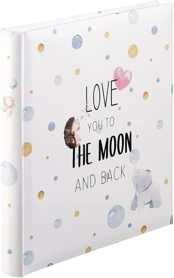 Hama Babyalbum "To The Moon" (Baby-Fotoalbum mit 60 Seiten für Mädchen und Jungen, Kinder-Fotobuch für ca. 240 Fotos, Photoalbum zum Selbstgestalten und Einkleben mit Motiv, Album-Format 29x32cm) weiß