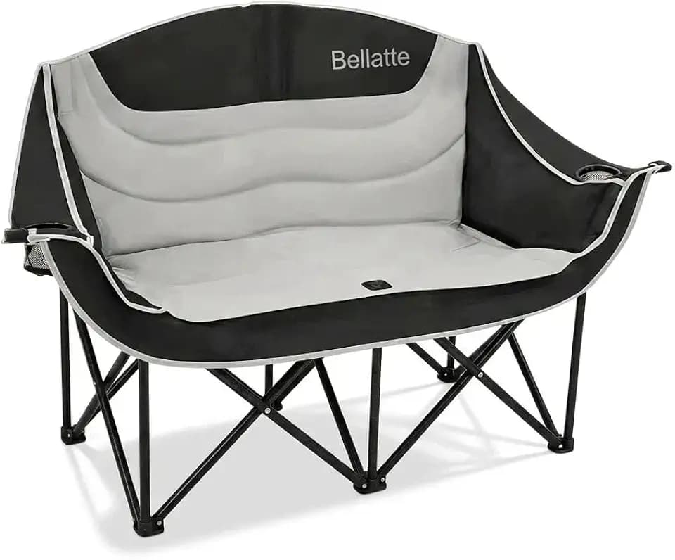 Double Camping Chair, Two Person Padded Foldable Loveseat 661LBS, Heavy Duty Steel Frame with Cup Holders & Side Pockets, Portable Outdoor Chair with Carry Bag for Camping Beach Lawn Sports