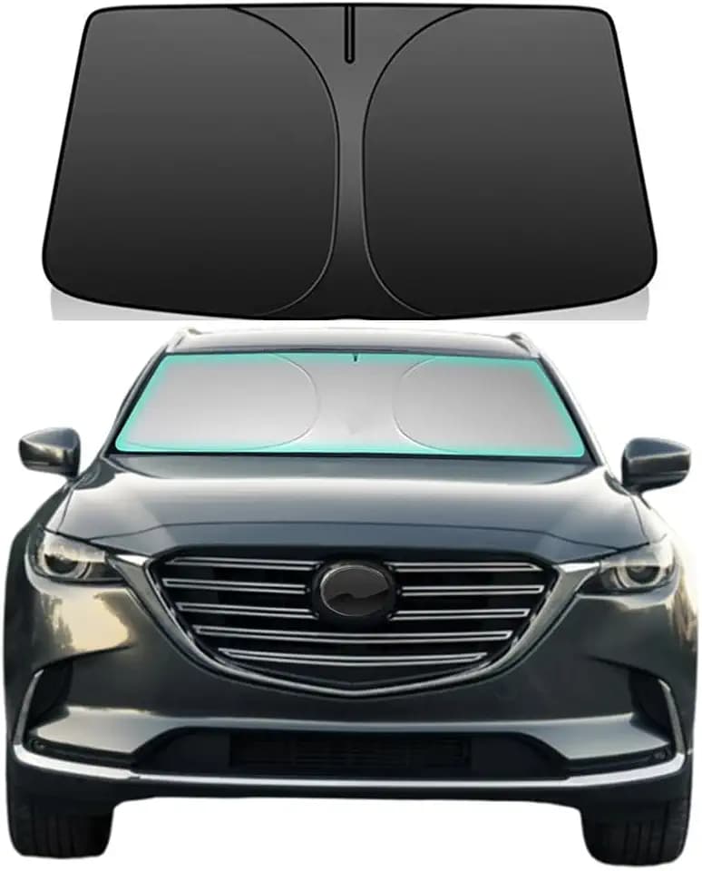 Windshield Sun Shade for 2016-2026 Mazda CX-9 CX9, 4-Layer 240T Foldable UV Block Car Accessory to Cool Interior