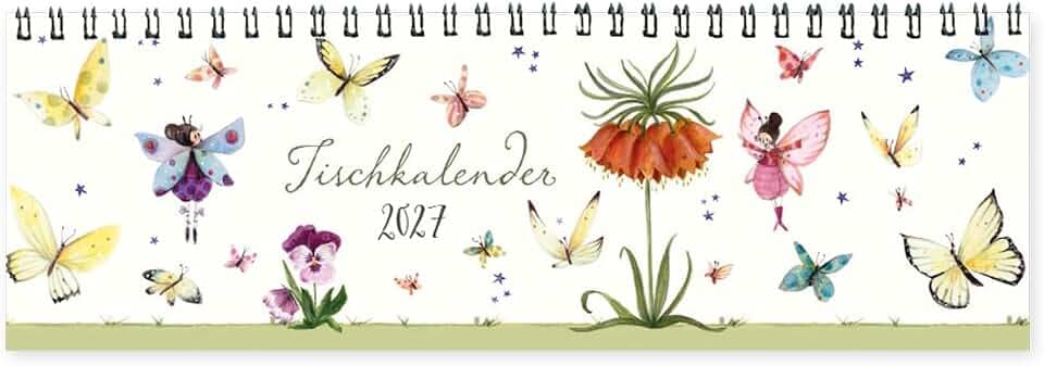 Tischkalender Schmetterlinge 2027 – Wochenplaner 32 × 10,5 cm: Blumen