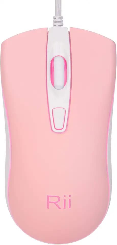 Rii RM105 RGB Wired Mouse, 1600 DPI USB Optical Computer Mouse, Ergonomic Office Mice,Compatible with PC, Laptop, Desktop, Windows – Pink