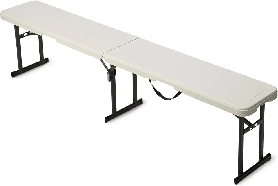 Amazon Basics 6-Foot Portable Folding Bench with Carrying Handle, Safety Lock, Space-Saving Storage, for Indoor & Outdoor Use, White