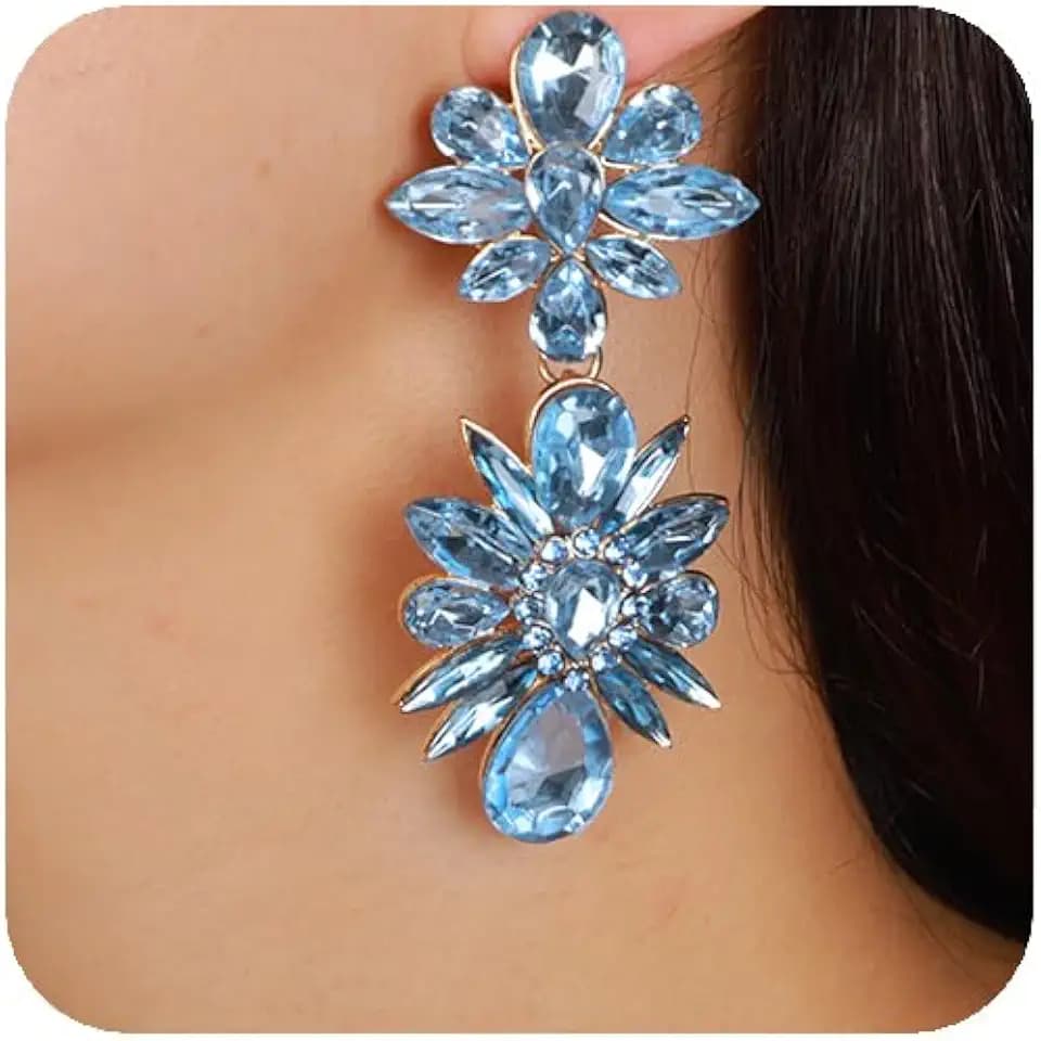 Vintage Colorful Crystal Drop Dangle Earrings Flower Chic Rhinestone Earrings Long Ear Stud for Wedding Women Brides