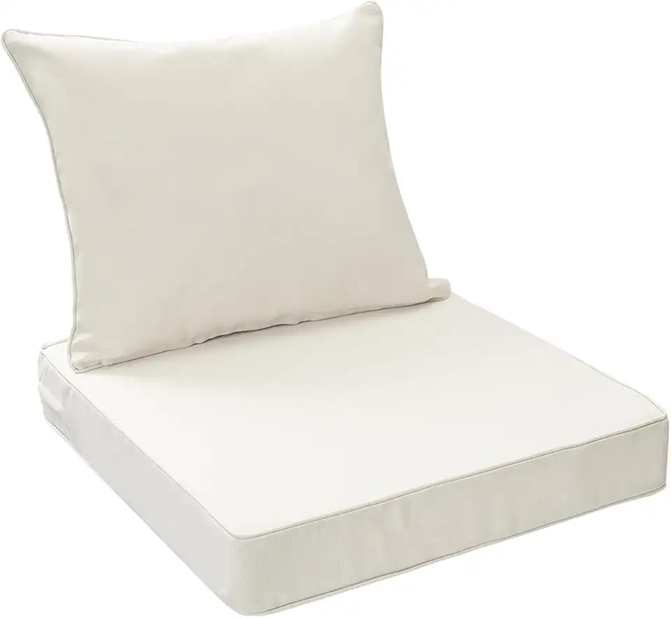 Magpie Fabrics Outdoor Deep Seat Cushion Set 24x24x4 Inch Thick Chair Pad and 24"x20" Back Pillow with Removable Cover, Water & Fade Resistant for Patio Sofa - Cream White