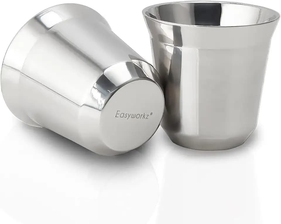 Easyworkz Espressotassen aus Edelstahl, doppelwandig, isoliert, 75ml Demitasse-Tassen, 2er-Set, hitzebeständig