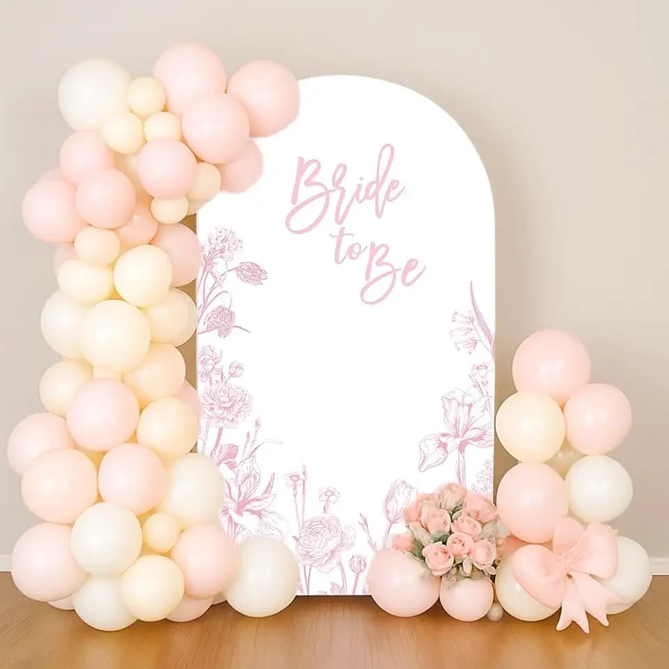 Pink Floral Arch Backdrop Cover Toile Bride to Be Baby Shower Girl Party Chiara Arched Frame Bow Flowers 1st Wedding Birthday Parties Decorations (6FT,4721)