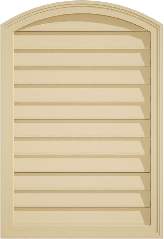26"W x 38"H Arch Top Surface Mount Signature Urethane Gable Vent: Non-Functional, w/ 2"W x 1-1/2"P Brickmould Frame, Primed Tan
