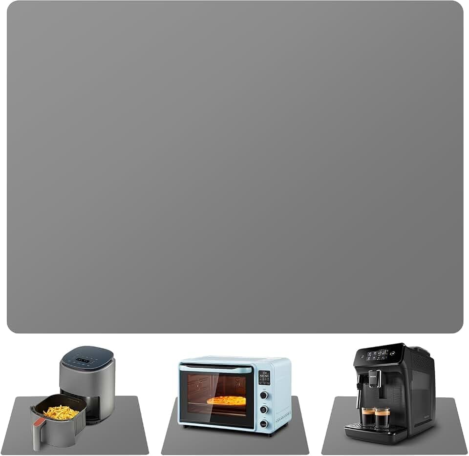 Hitzebeständige Matte für Luftfritteuse,Ohne Falten Große Silikonmatte für Küchenarbeitsplatten, Arbeitsplattenschutz, Rutschfest und Wasserdicht (Dunkelgrau, 1mm Thick - 60L x 40B cm)