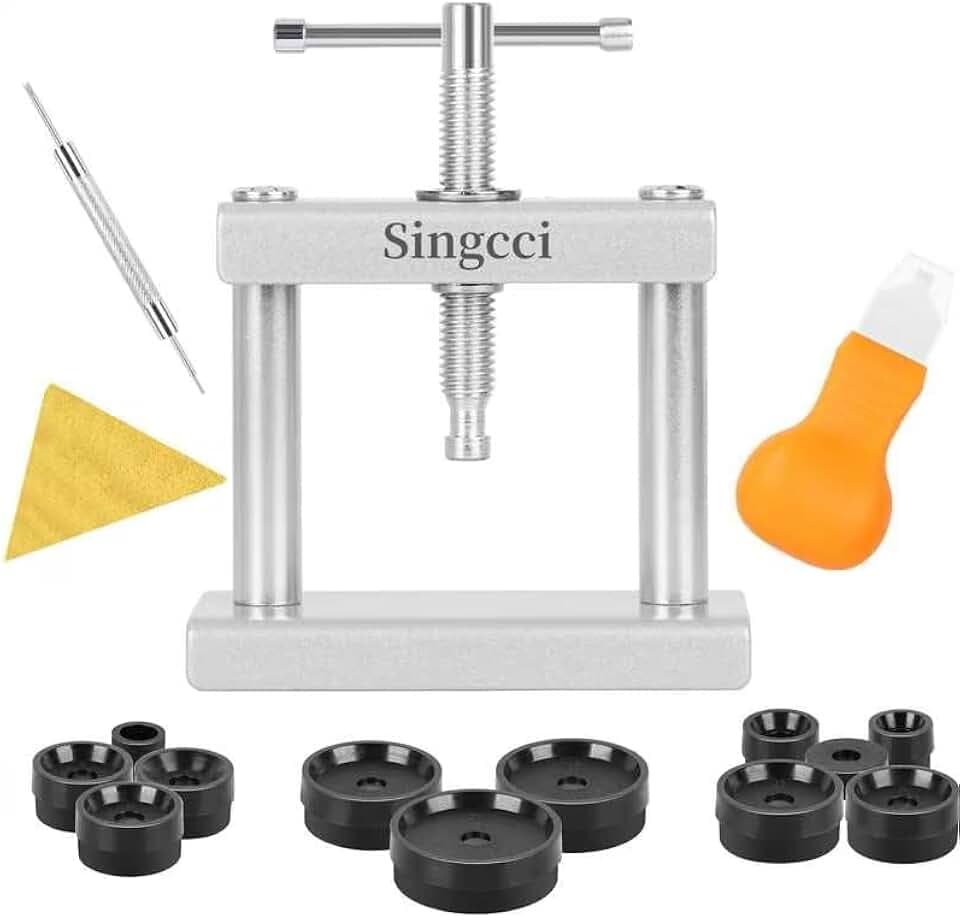 Singcci Watch Press Tool Set, Press Set Back Case Closer with 12 Molds, Watch Battery Replacement，Back Case Closer for Closing Caps, with Instructions