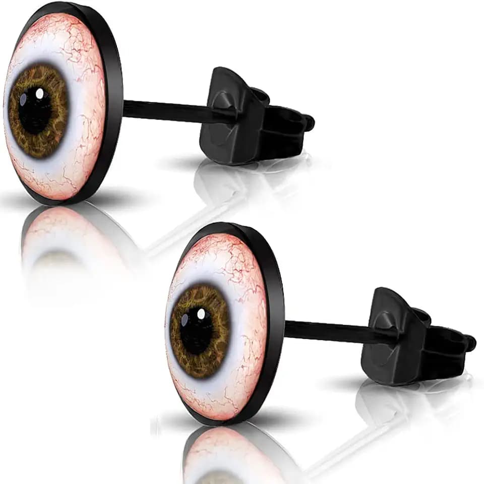 SIISPRI 316L Surgical Stainless Steel Evil Eye Earrings Round Circle Button Stud Post Earrings 10MM